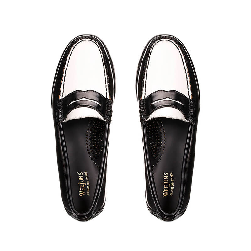 bass black and white loafers