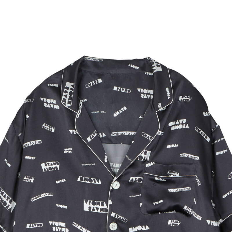 STAND ALONE Pattern Pyjama SS Shirt - Dark Grey