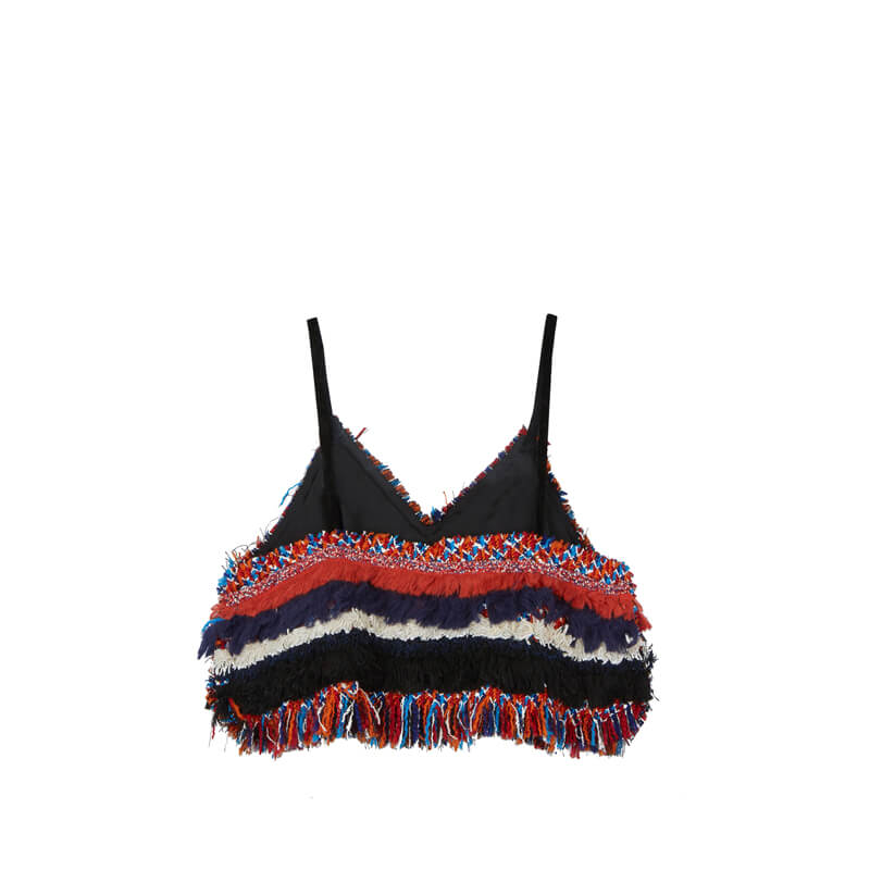 STAND ALONE Tweed Fringe Bustier - Red