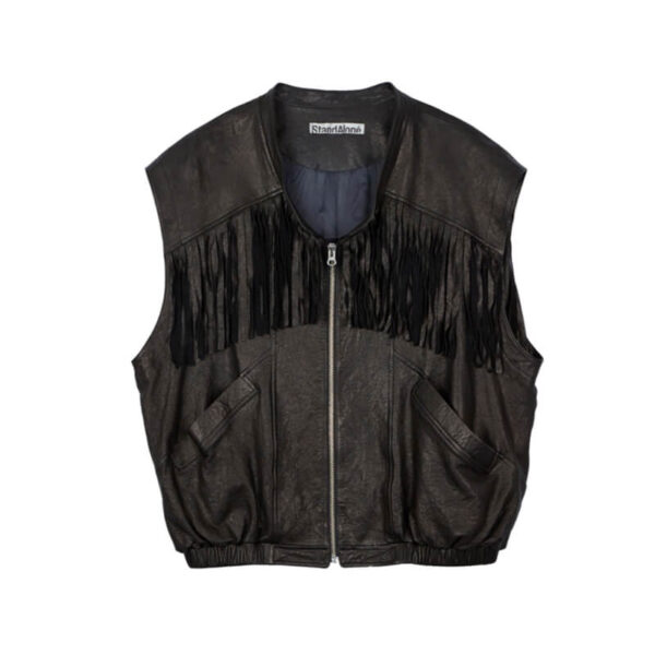 STAND ALONE Chaleco Fringe Leather - Black