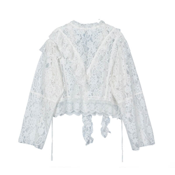 STAND ALONE Blusa Mixed Lace Tie - White