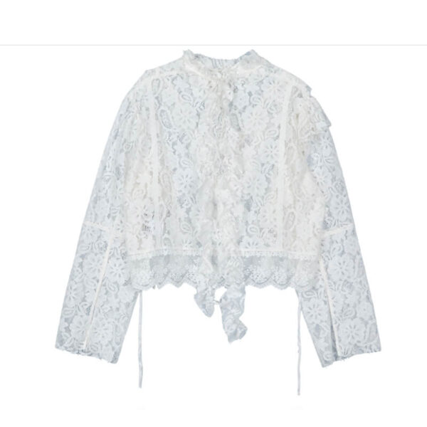 STAND ALONE Blusa Mixed Lace Tie - White