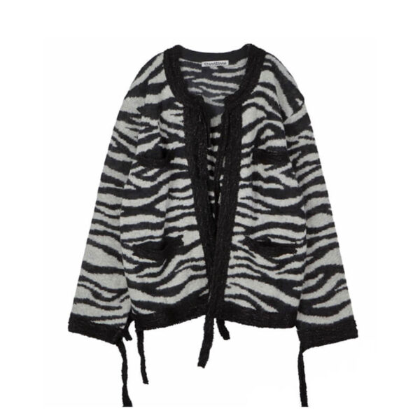 STAND ALONE JACQUARD WOOL CARDIGAN ZEBRA