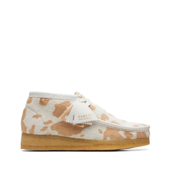 CLARKS ORIGINALS Wallabee Boots - Tan Cow Print