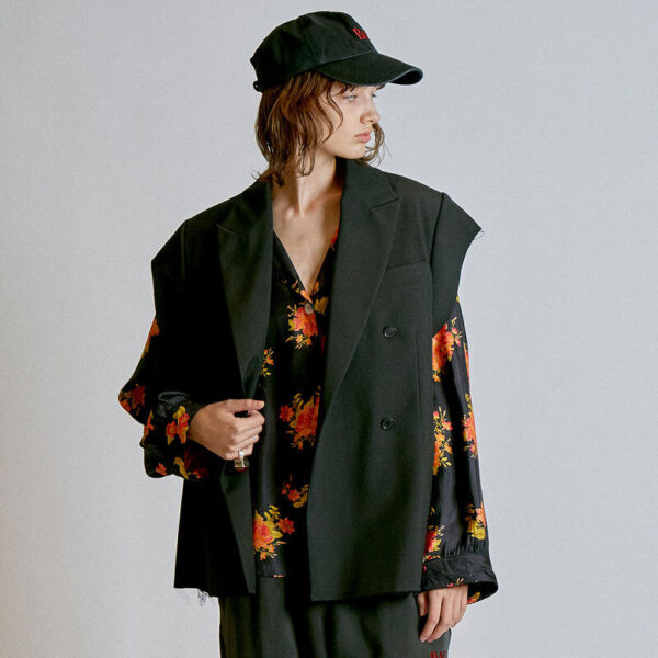 Cuff Off Sleeve Hem Jacket - Black
