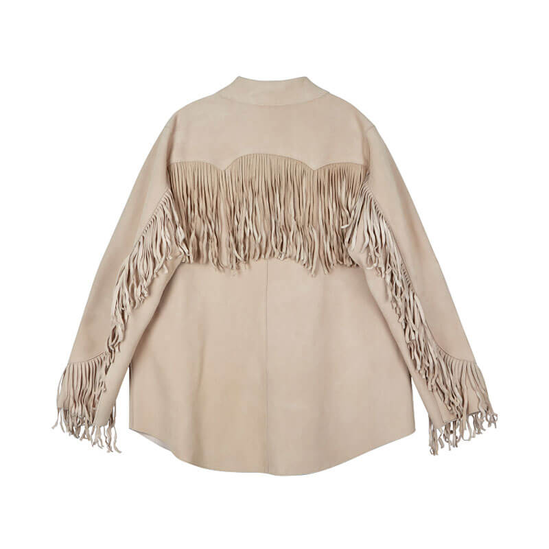 STAND ALONE Fringe Suede Shirt Jacket - Beige | TheRoom