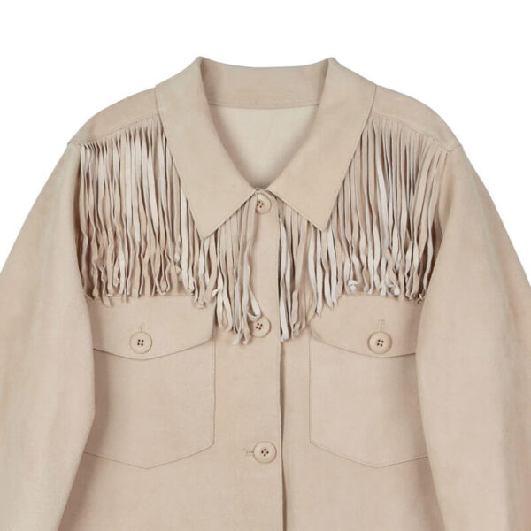 Fringe Suede Shirt Jacket - Beige