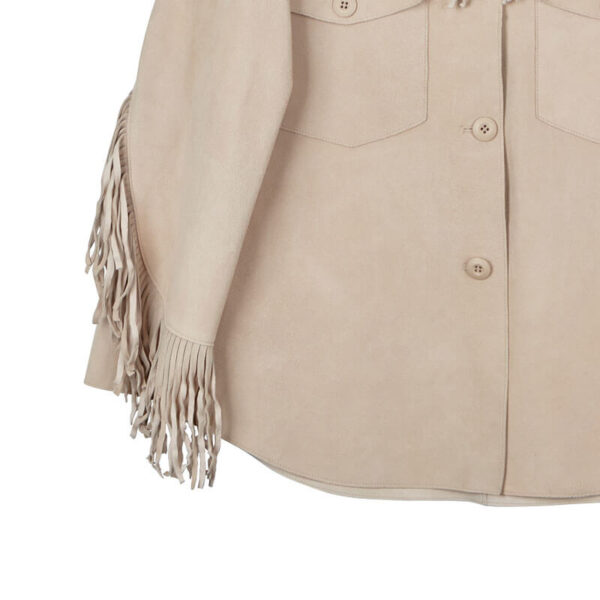 Fringe Suede Shirt Jacket - Beige