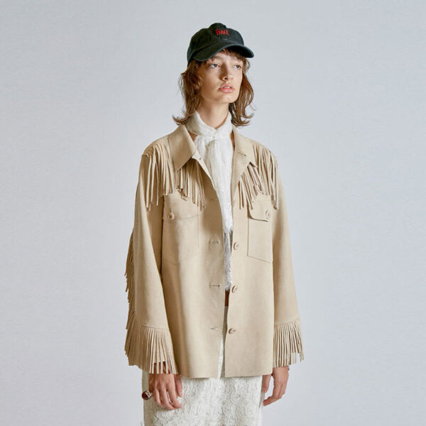 Fringe Suede Shirt Jacket - Beige