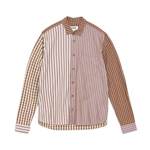 YMC Camisa Patchwork Stripes Curtis - Brown