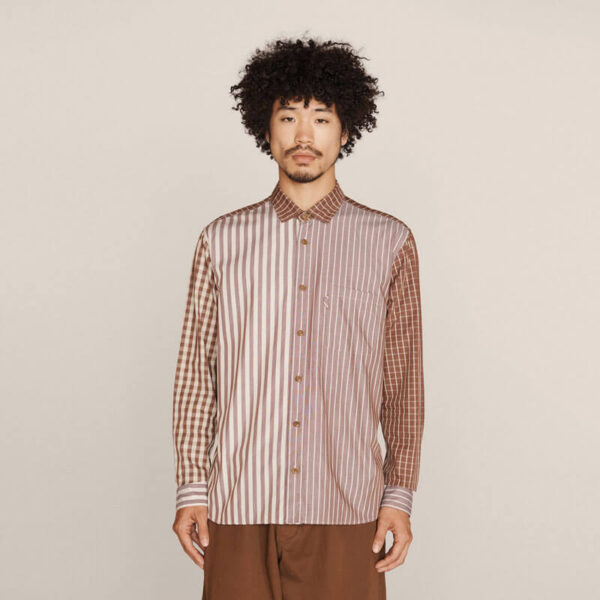 YMC Camisa Patchwork Stripes Curtis - Brown