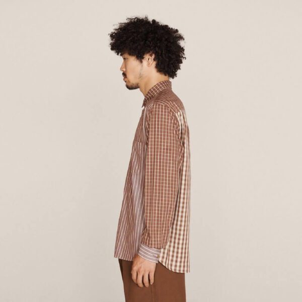 YMC Curtis Patchwork Stripes Shirt – Brown