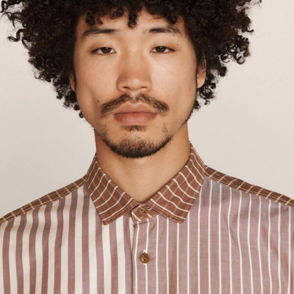 YMC Camisa Patchwork Stripes Curtis - Brown