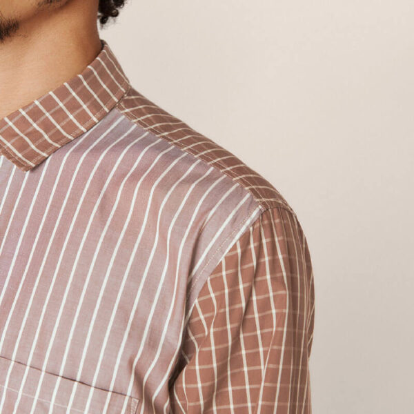 YMC Curtis Patchwork Stripes Shirt – Brown