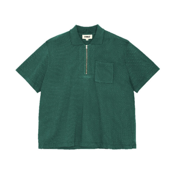 YMC Frat Perforated Zip Polo – Green
