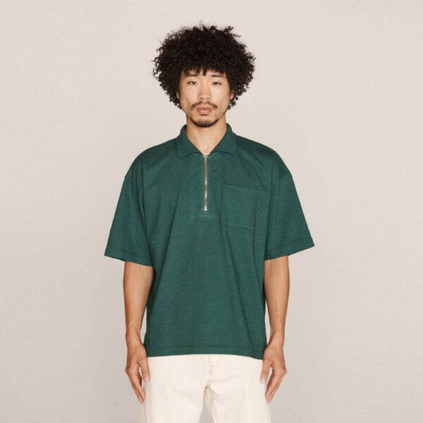 YMC Frat Perforated Zip Polo – Green