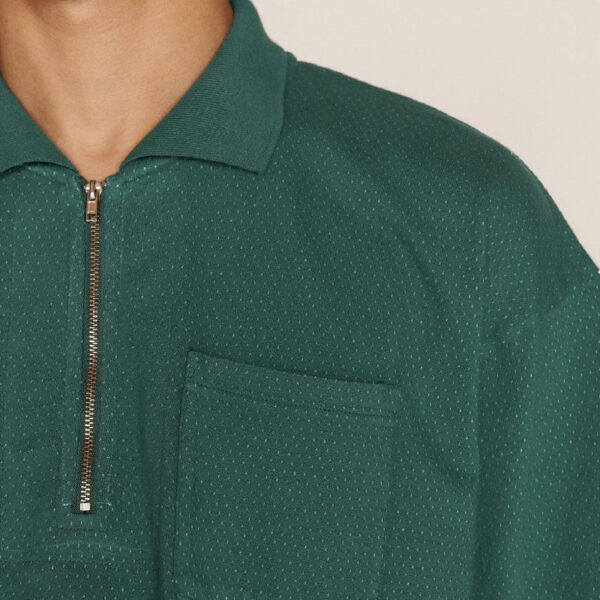 YMC Frat Perforated Zip Polo – Green