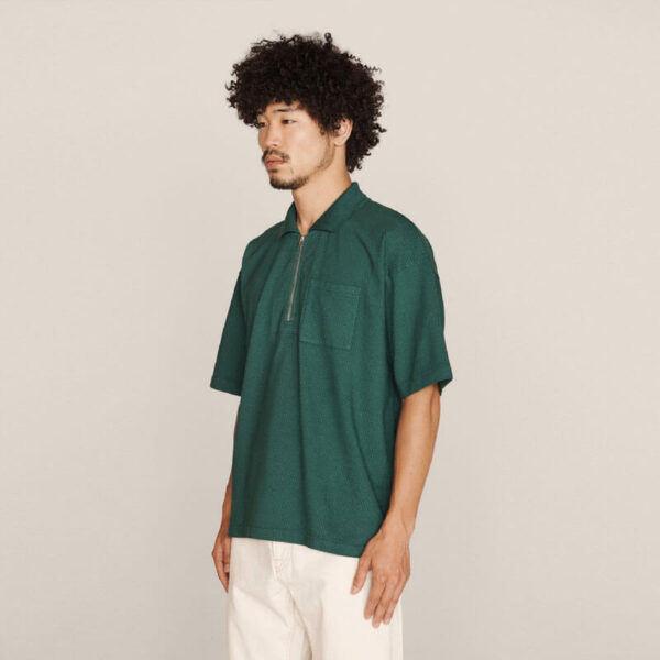 YMC Frat Perforated Zip Polo – Green
