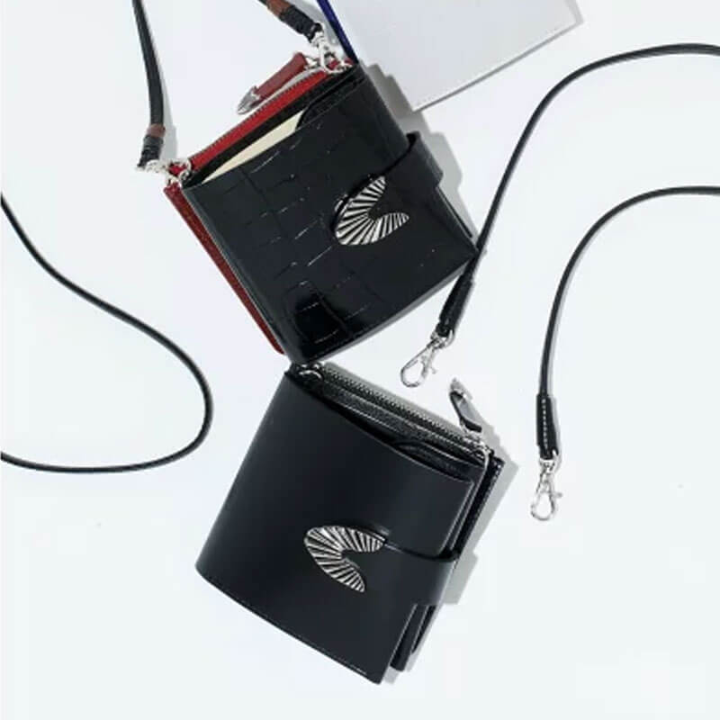 Leather Shoulder Wallet - Mix Black