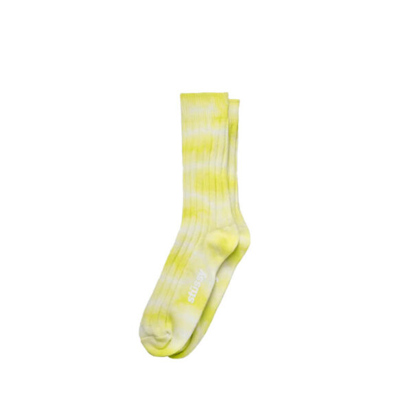 stussy dyed ribbed crew socks lime 1