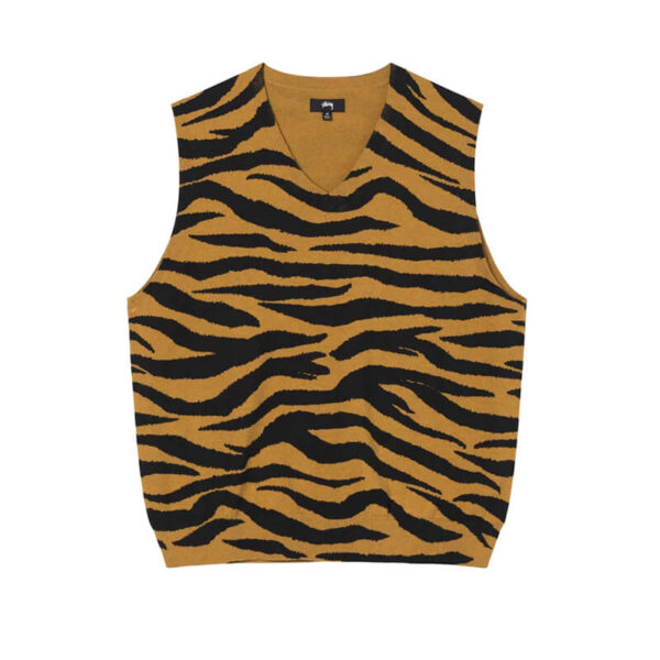 stussy tiger print sweater vest mustard 1
