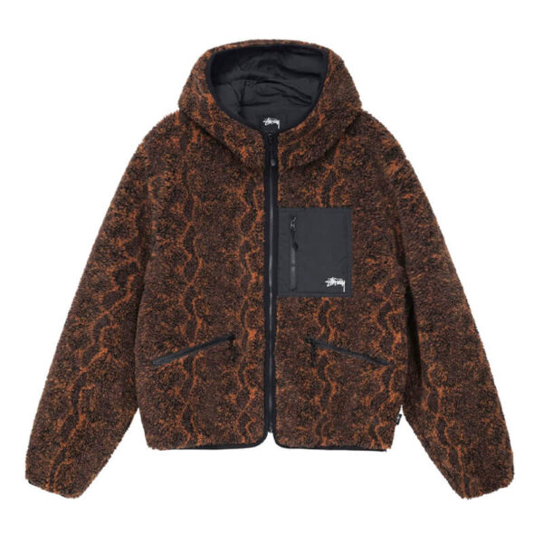 STUSSY snake jacquard sherpa jacket brown 1