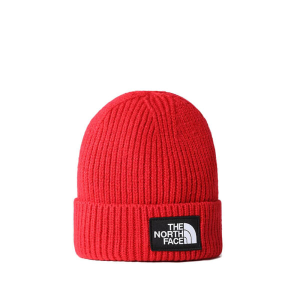 TNF logo box cuffed beanie red 1