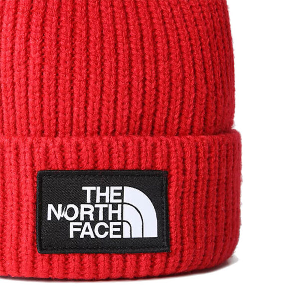 TNF logo box cuffed beanie red 3