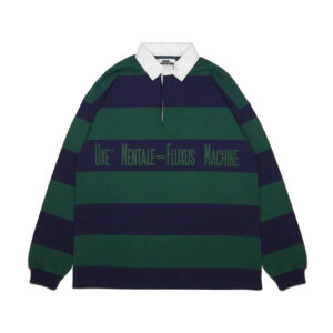 UXE MENTALE fluxus machine rugby shirt green navy1