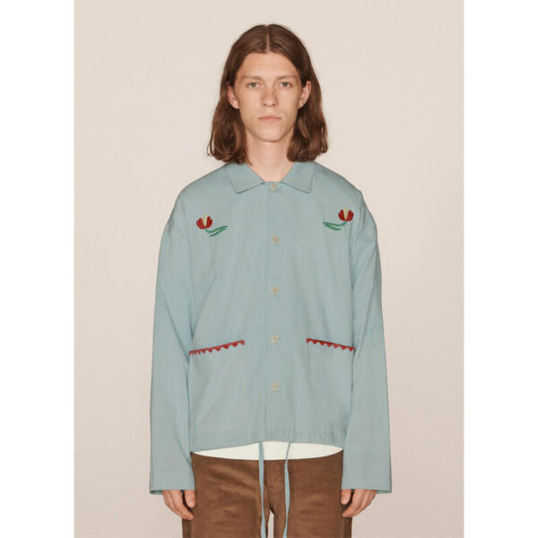 YMC PJ Embroidered Overshirt - Indigo Bleach