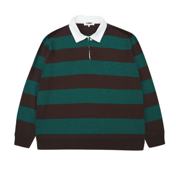YMC Up And Under Rugby Shirt - Green / Brown