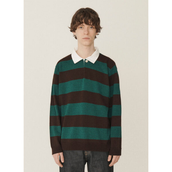 YMC Up And Under Rugby Shirt - Green / Brown