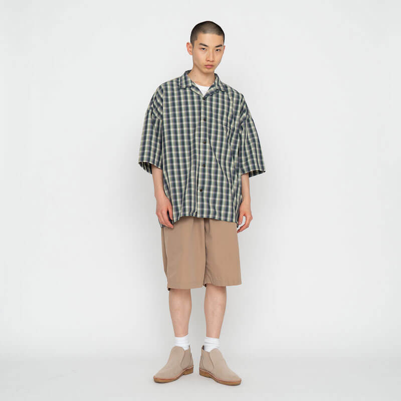 NANAMICA Open Collar Wind Shirt - Khaki Check | THEROOM