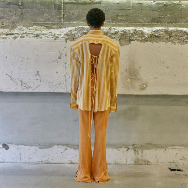 Striped Back-Tie Shirt - Yellow