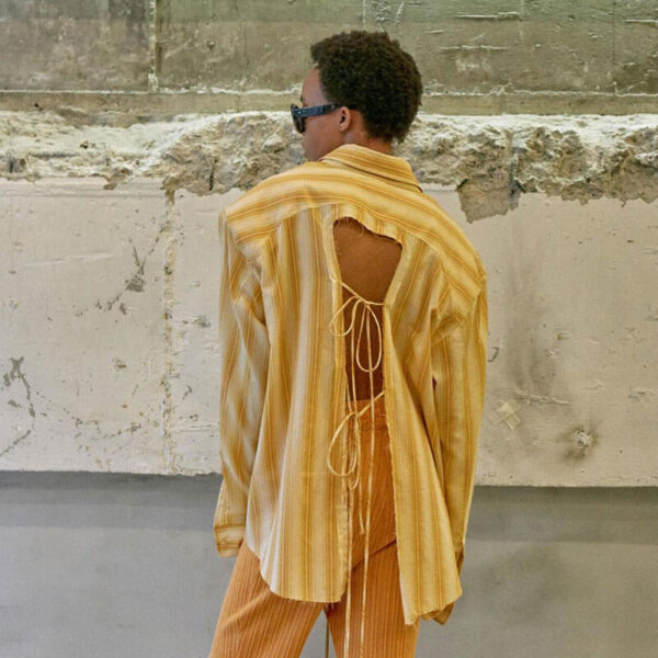 Striped Back-Tie Shirt - Yellow