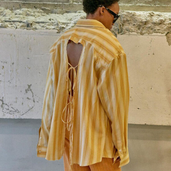 Striped Back-Tie Shirt - Yellow