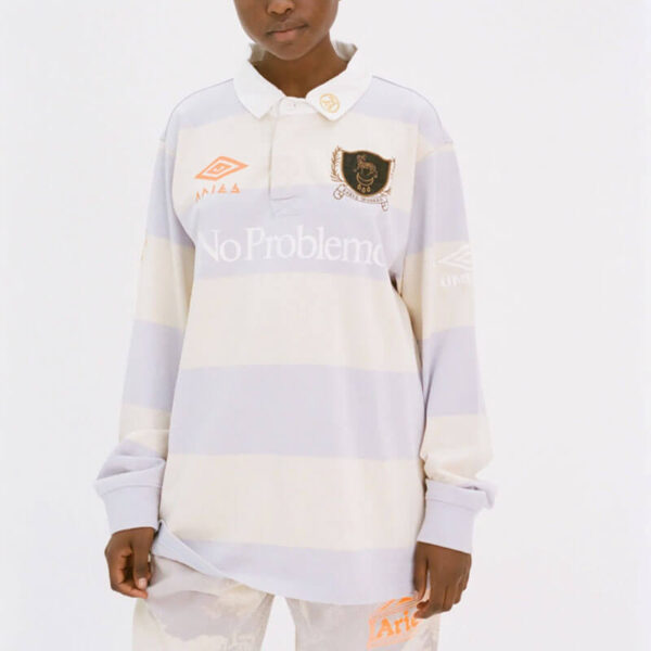 ARIES x UMBRO Screen Printed Rugby Shirt - Beige / Lilac