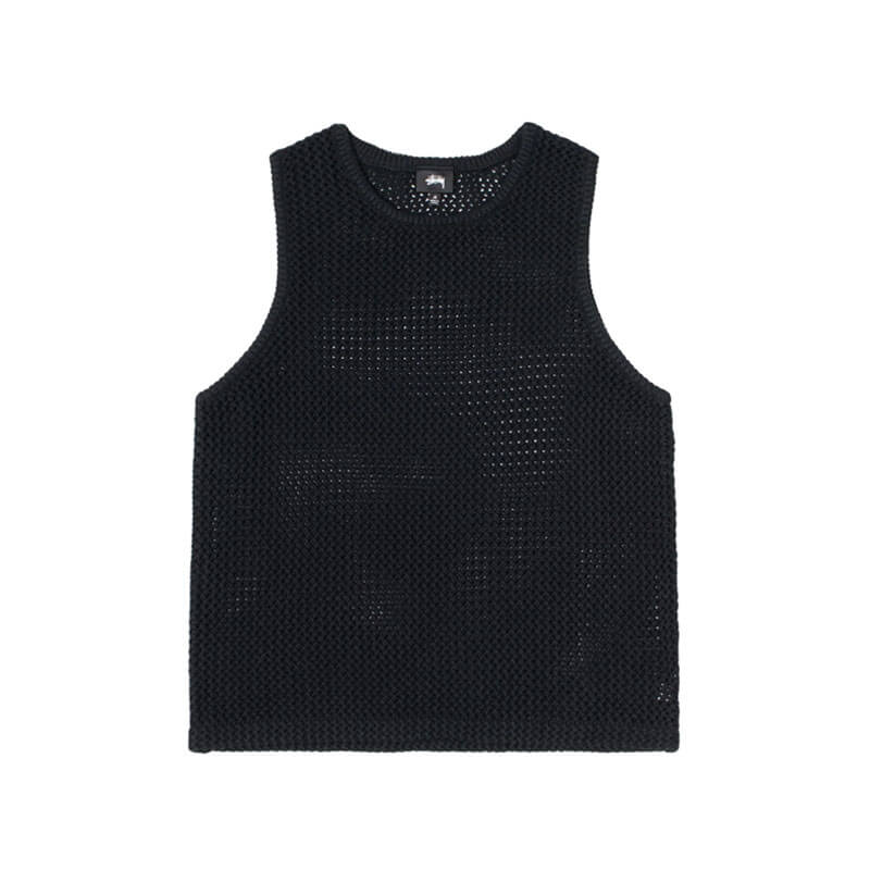 STUSSY O'Dyed Mesh Tank - Solid Black | THEROOM