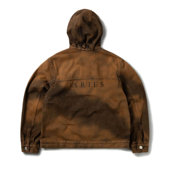 Acid Wash Hooded Denim Jacket - Orange