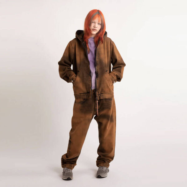 Acid Wash Hooded Denim Jacket - Orange