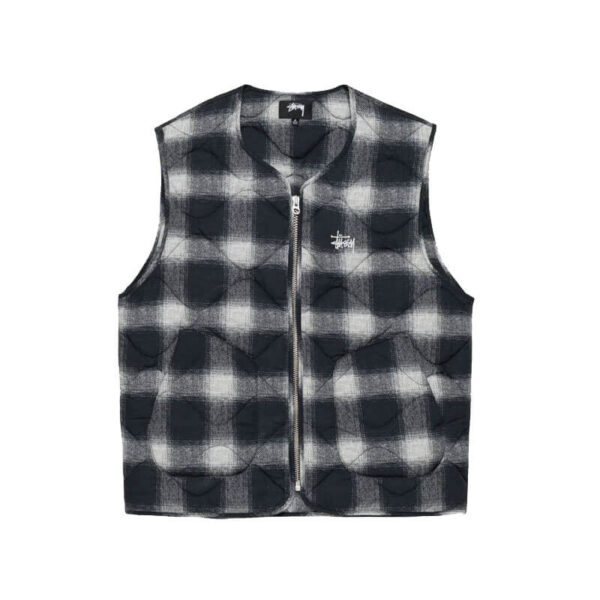 STUSSY-Plaid-Nylon-Liner-Vest-Black