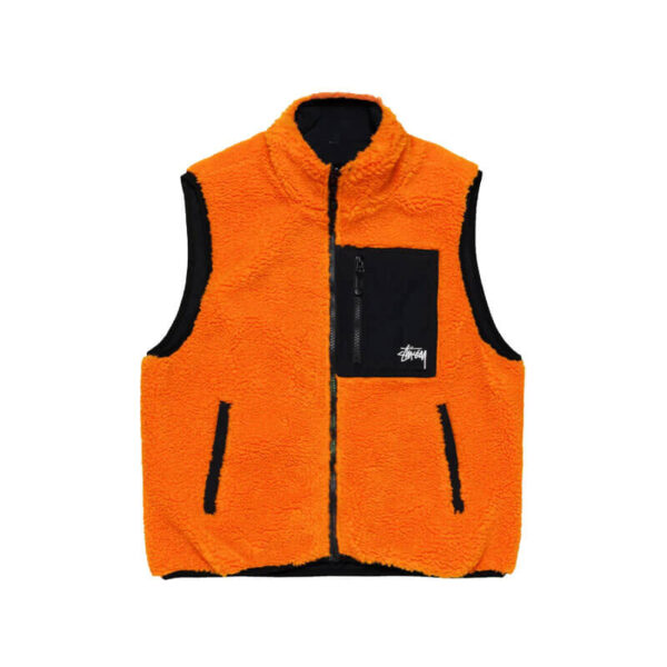 STUSSY-Sherpa-Reversible-Vest-Tangerine