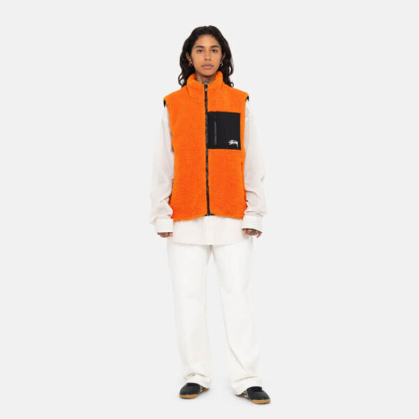 STUSSY-Sherpa-Reversible-Vest-Tangerine
