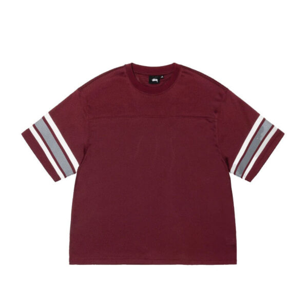 STUSSY-Surfman-Mesh-Football-Tee-Burgundy