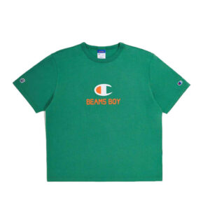 CHAMPION-x-BEAMS-BOY-Crewneck-T-Shirt-Bright-Green