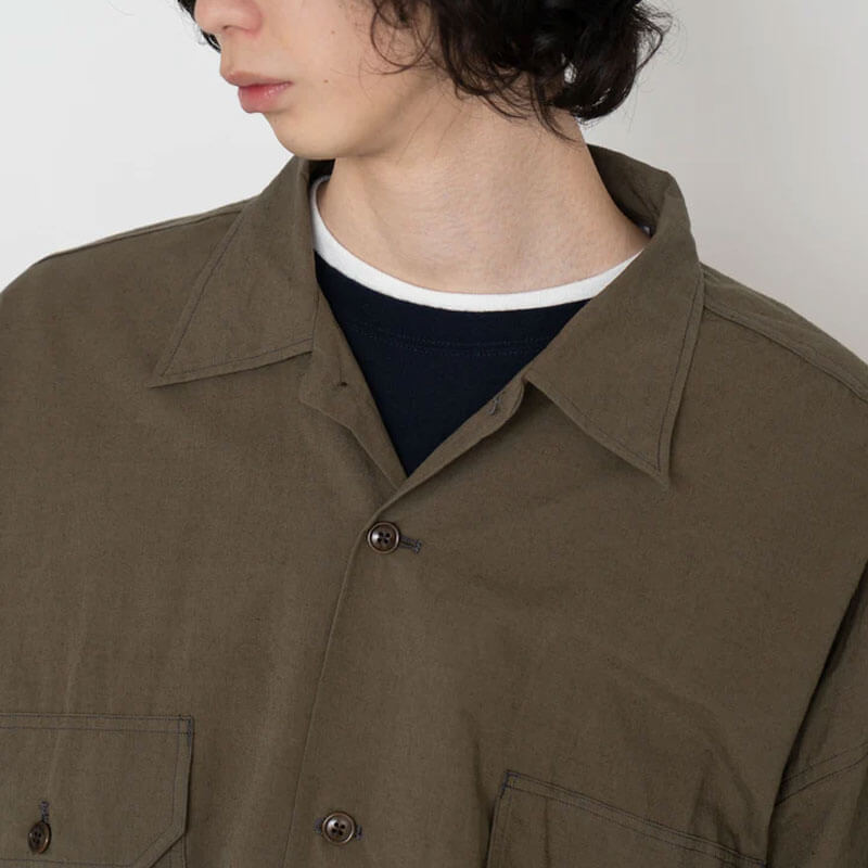 激安即納 L ナナミカ Cotton Wool Deck Shirt カーキ | celeb.nude.com