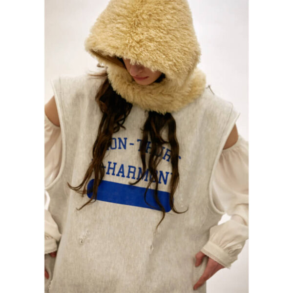 STAND ALONE Eco Fur Tie Hoodie - Beige