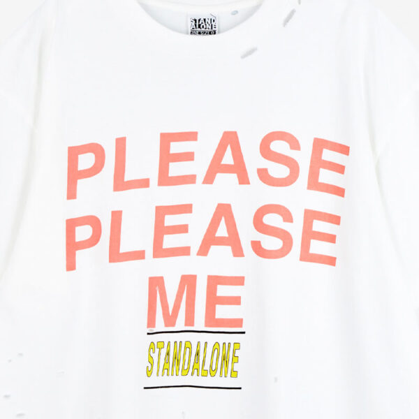 STAND ALONE Please Me Distressed Tee - White