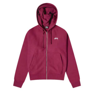 STUSSY Stock Logo Zip Hood Burgundy1