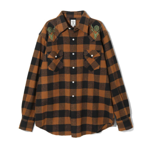 SOUTH2-WEST8-Western-Shirt-Brown-Flannel-Twill-Buffalo-Plaid